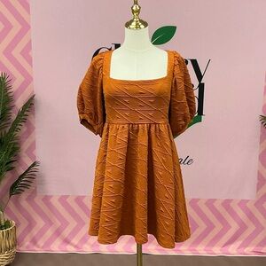 FP Movement by Free People Rust Orange Textured Square-Neck Mini Dress